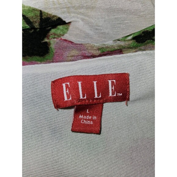 Elle White Green Pink Floral Ruffle Mesh Sheer Blouse Top Womens Large - Picture 4 of 6